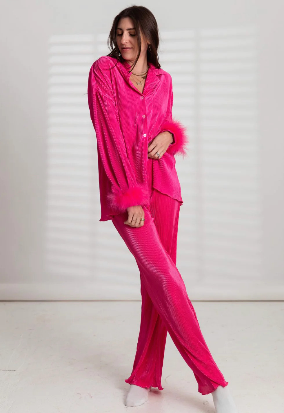 Detachable Feather Pleats Please Set in Party Pink | waverles