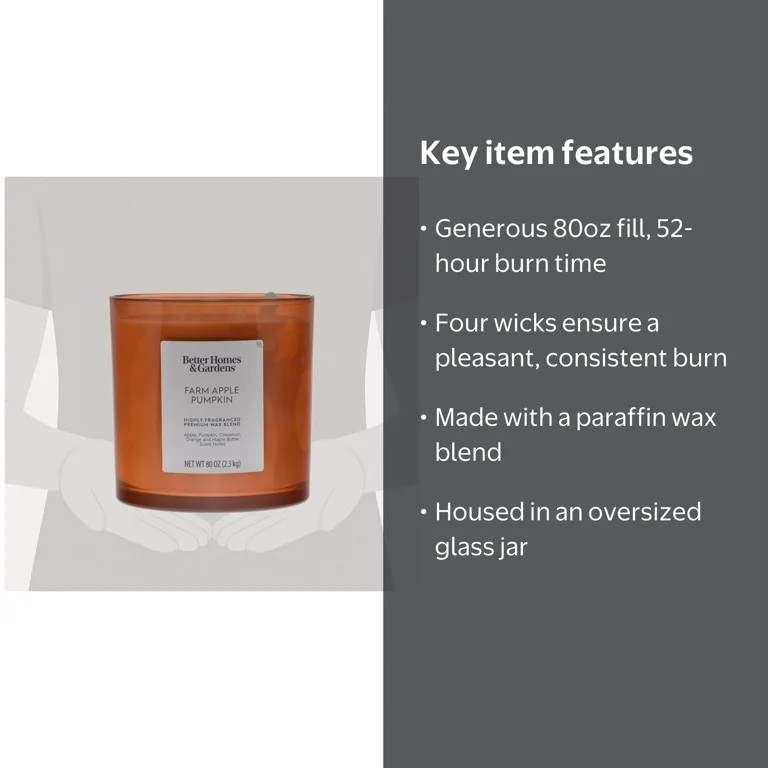 Better Homes & Gardens Farm Apple Pumpkin Scented 4-Wick 80oz (2.26 kg) Large Oversized Jar Candl... | Walmart (US)