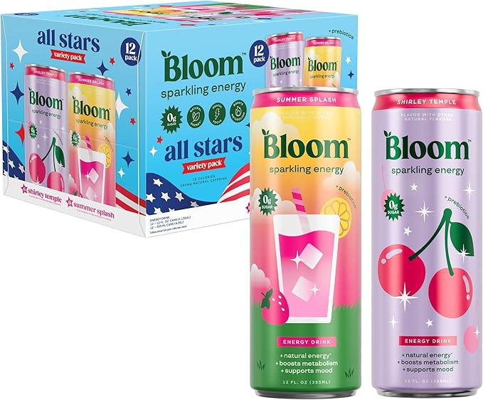 Bloom Nutrition Sparkling Energy Drink - Natural Caffeine, Zero Sugar, 180mg Caffeine - Antioxida... | Amazon (US)