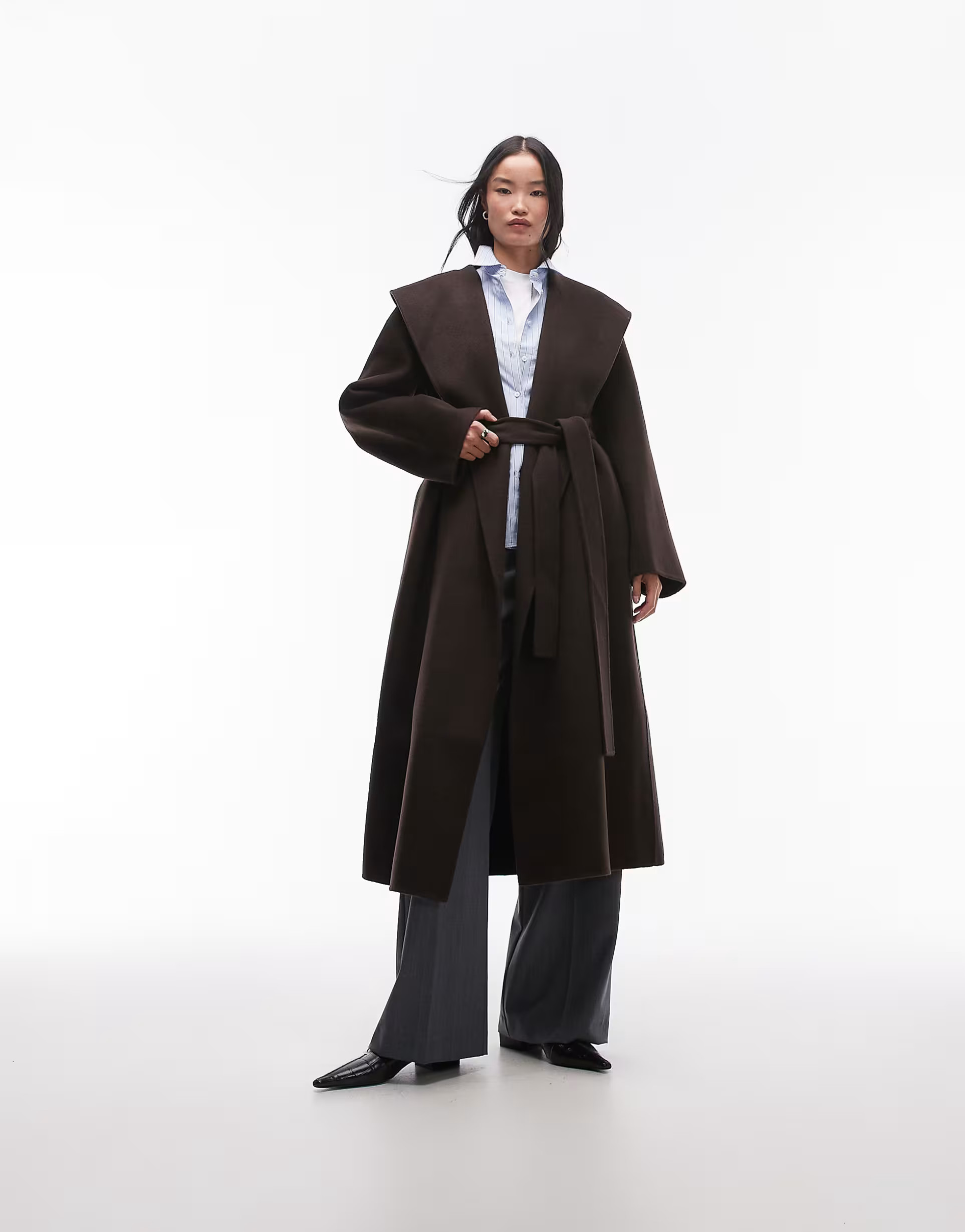 ARKET wool double layer belted maxi coat in brown | ASOS (Global)