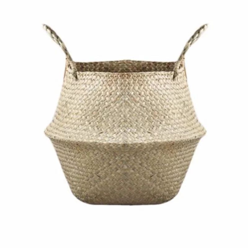 Basket Rattan Folding Wicker Handle Round Natural Sea Grass Plant Storage Wood | Walmart (US)