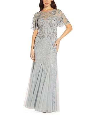 Embellished Flutter-Sleeve Gown | Macys (US)