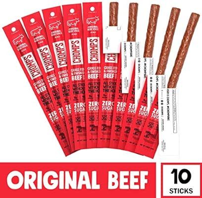 CHOMPS Grass Fed Beef Jerky Meat Snack Sticks, Keto, Whole30 Approved, Paleo, Low Carb, High Prot... | Amazon (US)