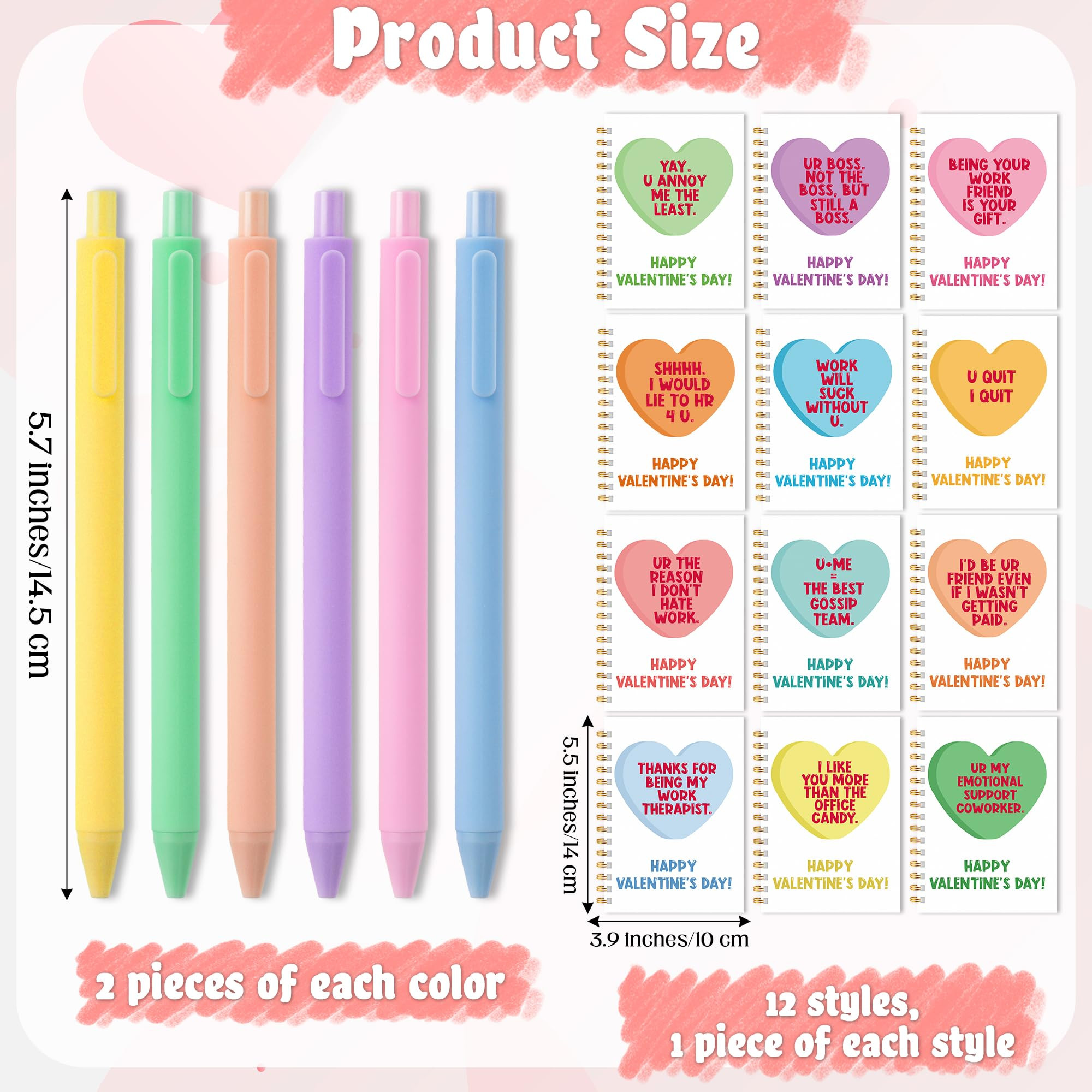 CPicdn Valentine’s Day Coworker Gifts - 12 Set Valentines Conversation Heart Mini Notebooks wit... | Amazon (US)