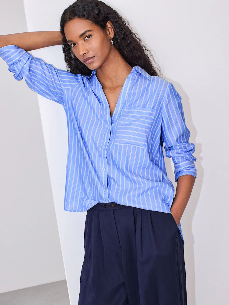 Blue/White Stripe Soft Relaxed Long Sleeve Shirt | Next EU