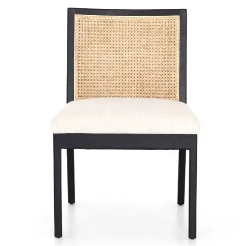Annette Coastal Beach White Performance Natural Cane Black Wood Dining Side Chair | Kathy Kuo Home
