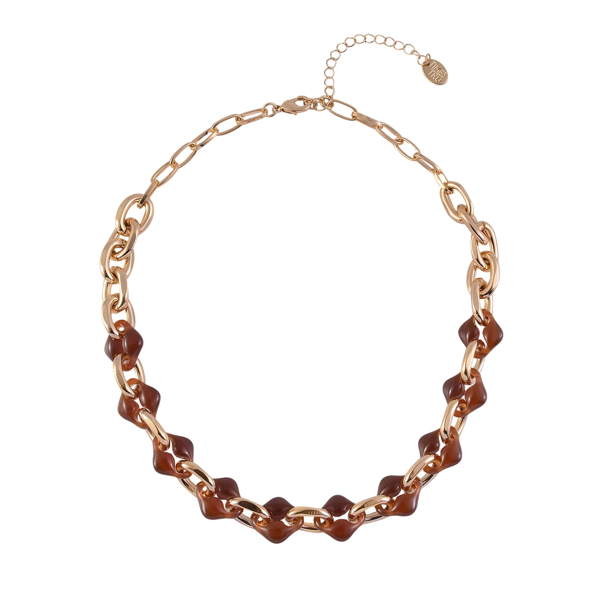 Time and Tru Women's Metal and Tort Resin Oval Link Goldtone Necklace | Walmart (US)