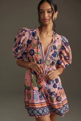 Farm Rio Seashell Tapestry Short-Sleeve Mini Dress | Anthropologie (US)