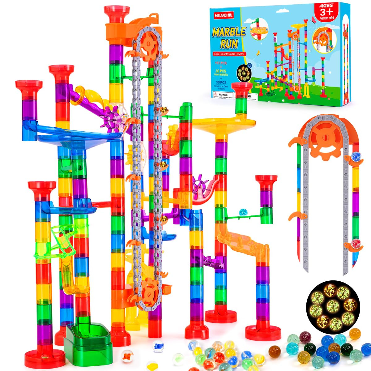 247Pcs Marble Run with Motorized Elevator, Construction Building Blocks Toys with 30 Glass Marble... | Amazon (US)