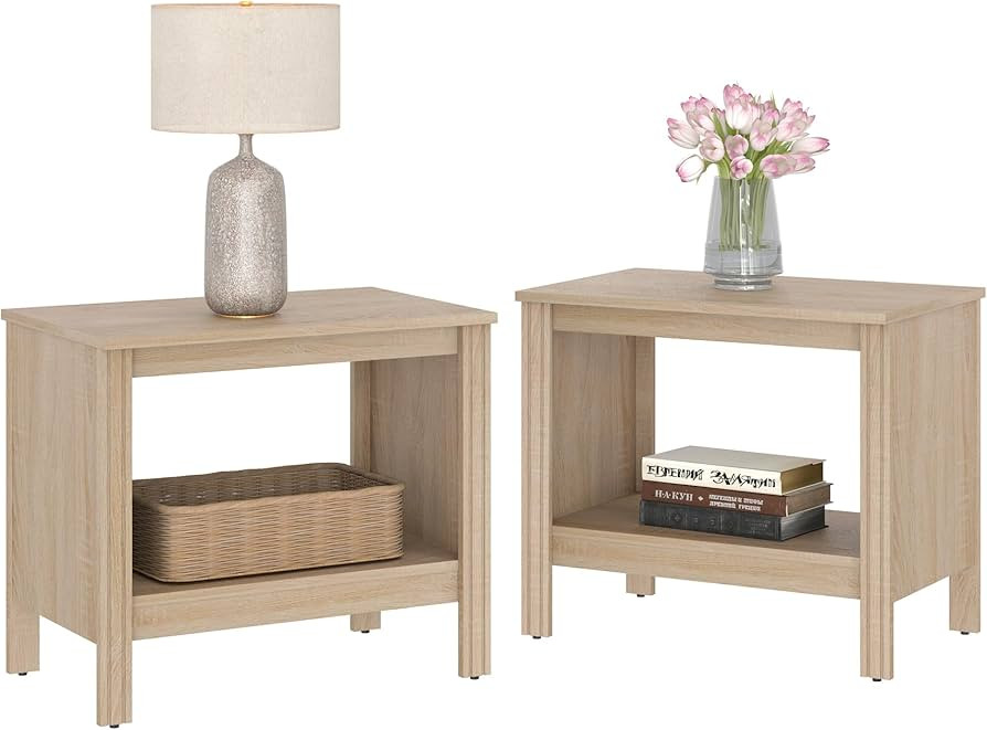 WAMPAT Nightstand Set of 2, Small Square End Tables for Living Room, 2-Tier Kids Bedside Table wi... | Amazon (US)
