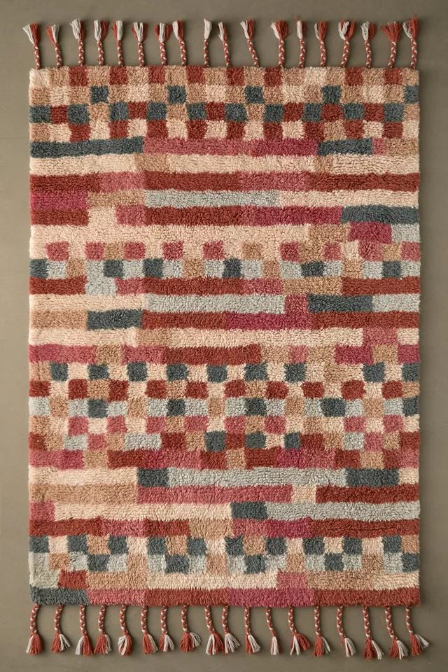 Multi-Check Modern Shag Rug | Urban Outfitters (US and RoW)