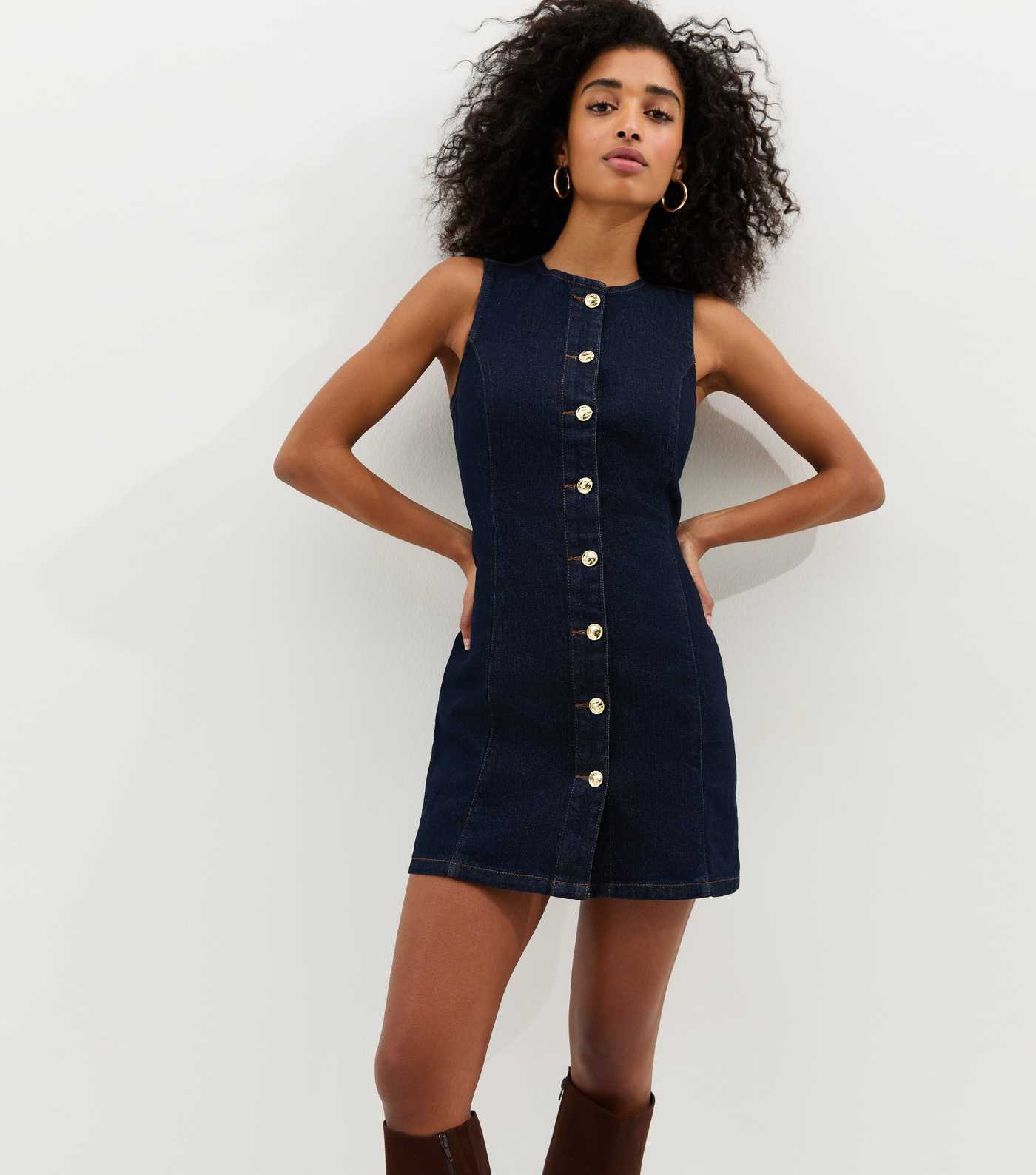 Indigo Wash Button Up Sleeveless Mini Dress | New Look | New Look (UK)