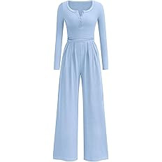 PRETTYGARDEN Jumpsuits for Women Dressy Casual 2026 Fall One Piece Outfits Long Sleeve Wide Leg P... | Amazon (US)