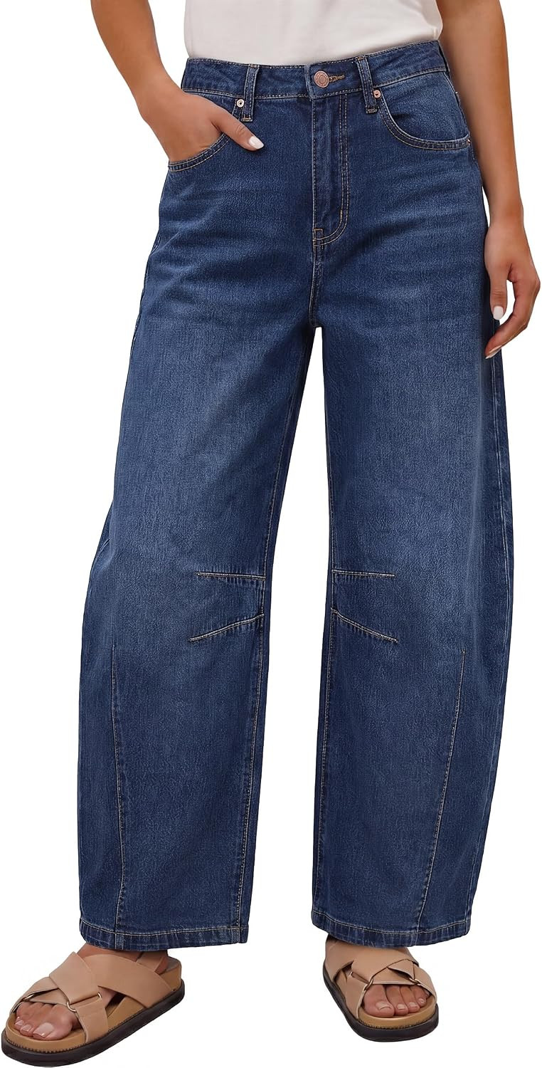 ANRABESS Women's Wide Leg Barrel Jeans Baggy Relaxed Fit Denim Pants | Amazon (US)