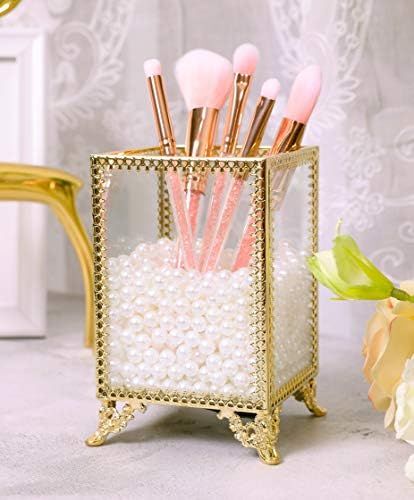 FSyueyun Makeup Brush Holders Organizer with Free Pearls , Brass and Glass Makeup Brush Cup Vinta... | Amazon (US)
