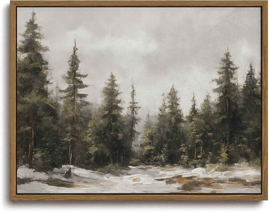 KISSFOX Vintage Christmas Framed Wall Art Winter Pine Forest Canvas Art Country Snowy Landscape P... | Amazon (US)