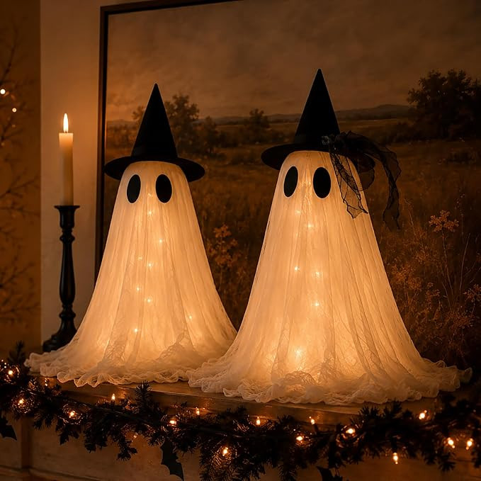 2-Pack Halloween Ghost Decor Set, USB Powered w/Remote Lights | Halloween Indoor Decorations - Li... | Amazon (US)