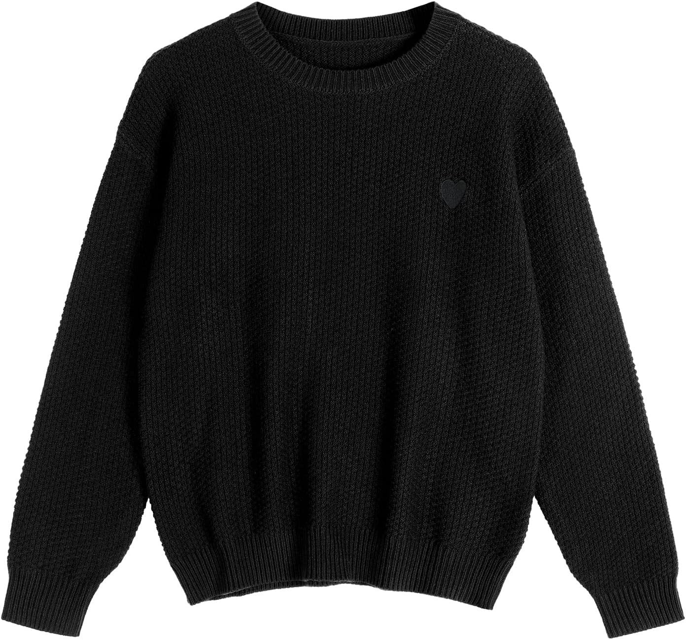 ZAFUL Women Winter Sweater Crewneck Long Lantern Sleeves Oversized Knit Sweater Badge Pullover Ri... | Amazon (US)