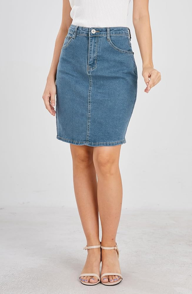 chouyatou Women's Basic Five-Pocket Rugged Wear Denim Pencil Skirt with Slit | Amazon (US)
