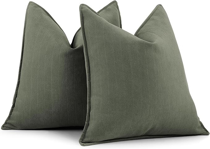 ZWJD Army Green Pillow Covers 20x20 Set of 2 Chenille Pillow Covers with Elegant Design Soft and ... | Amazon (US)