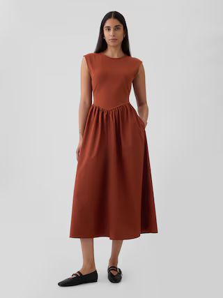 Drop-Waist Mixed Media Midi Dress | Gap (US)