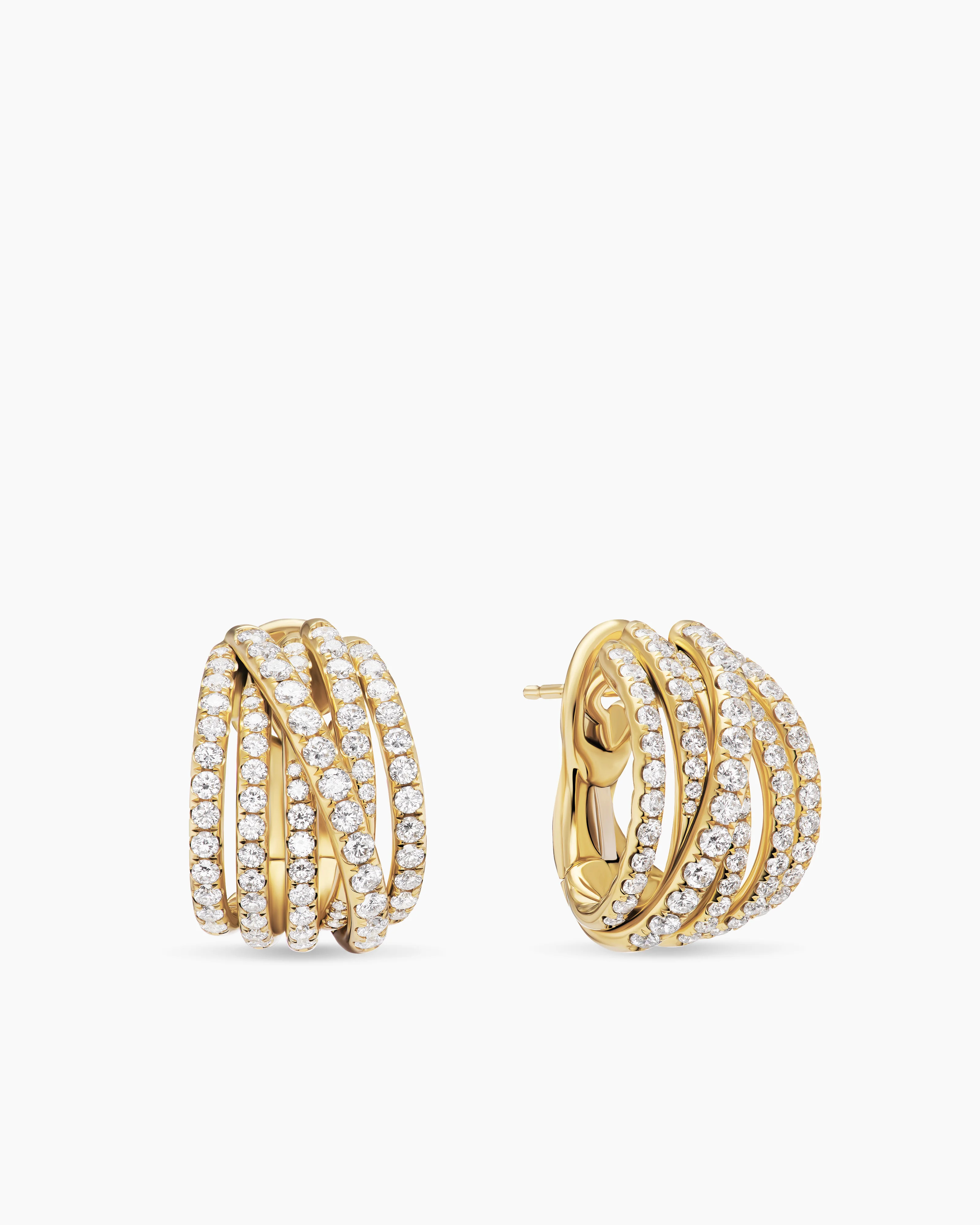David Yurman | Pavé Crossover Shrimp Earrings in 18K Yellow Gold with Diamonds, 19.6mm | David Yurman