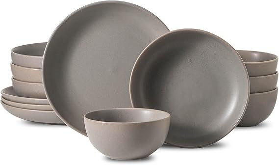 Dinnerware Sets for 4, 12 Pieces Stoneware Plates and Bowls Sets, Ceramic Dishes Set of 4, Scratc... | Amazon (US)