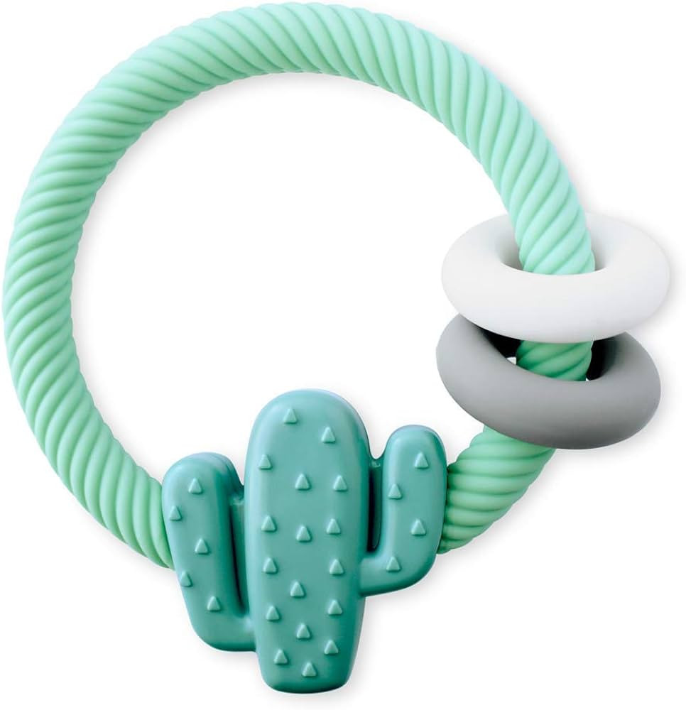Itzy Ritzy Silicone Teether with Rattle Features Rattle Sound, Two Silicone Rings and Raised Texture to Soothe Gums, Ages 3 Months and Up, Cactus, 0.125 Pound | Amazon (US)