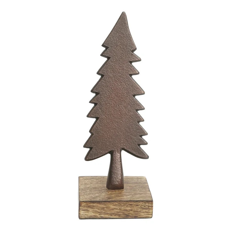 Brown Wood Christmas Tree Tabletop Decoration, 8.125 in, by Holiday Time | Walmart (US)