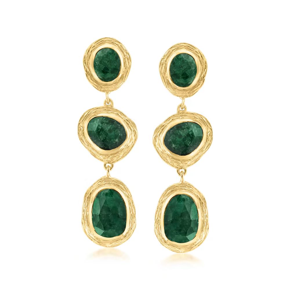 17.90 ct. t.w. Emerald Station Drop Earrings in 18kt Gold Over Sterling | Ross-Simons