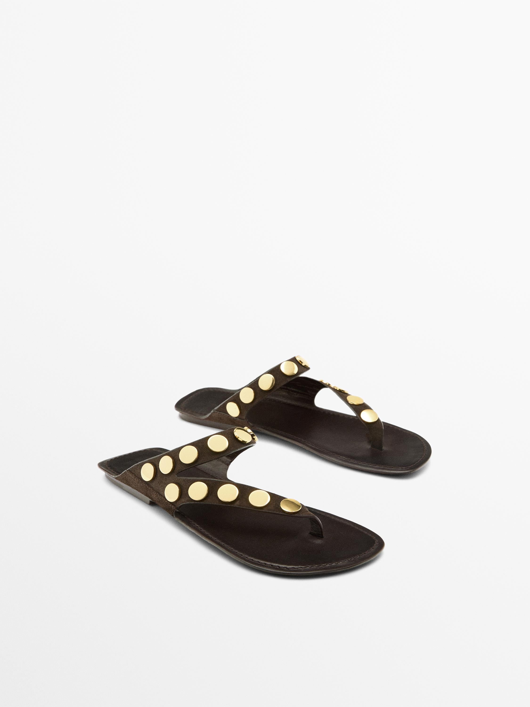 Split leather sandals with studs | Massimo Dutti UK