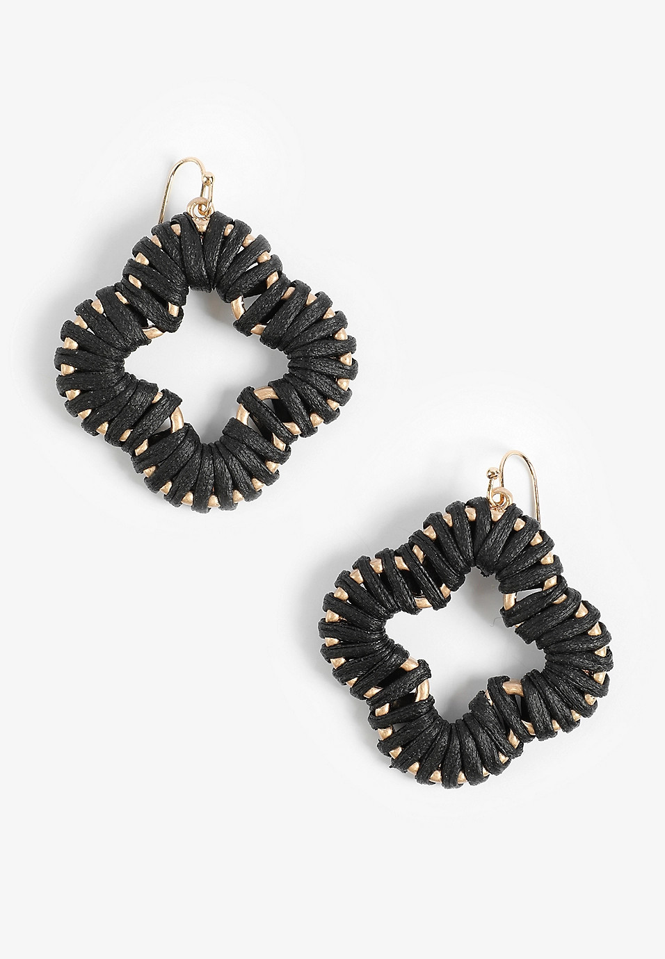 Black Raffia Wrapped Clover Drop Earrings | Maurices