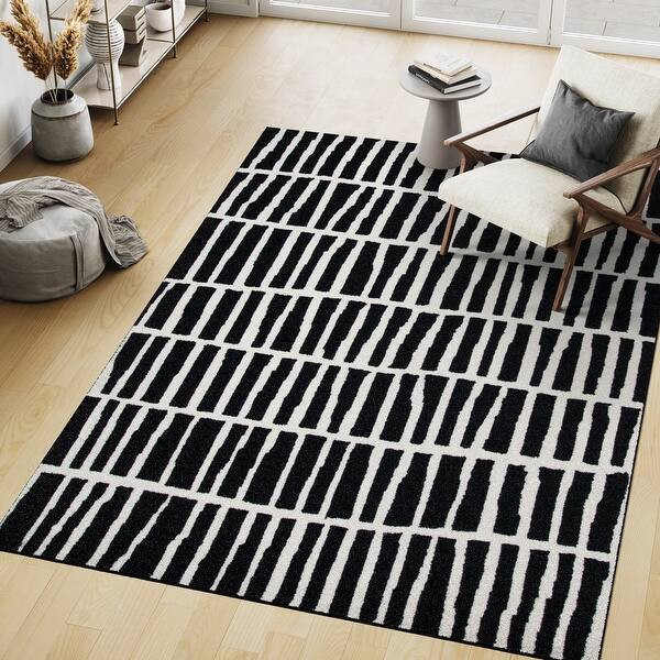 Brooklyn Rug Co Roxane Contempoary Striped Area Rug - Black - 8'6" x 11'6" | Bed Bath & Beyond