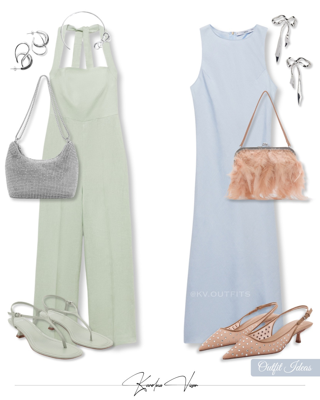 Frosted mint & powder blue for a summer party 🩵🌿

Tags: pastel frosted mint jumpsuit mango powder blue satin dress beige crystal sandals pastel green sandals silver crystal bag feather bag bow earrings wedding guest summer outfit spring outfit party wear party outfit chic style

#LTKsummer #LTKwedding #LTKspring