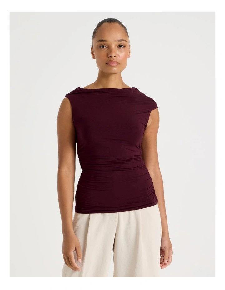 Draped Jersey Asymmetric Top in Wine | Myer