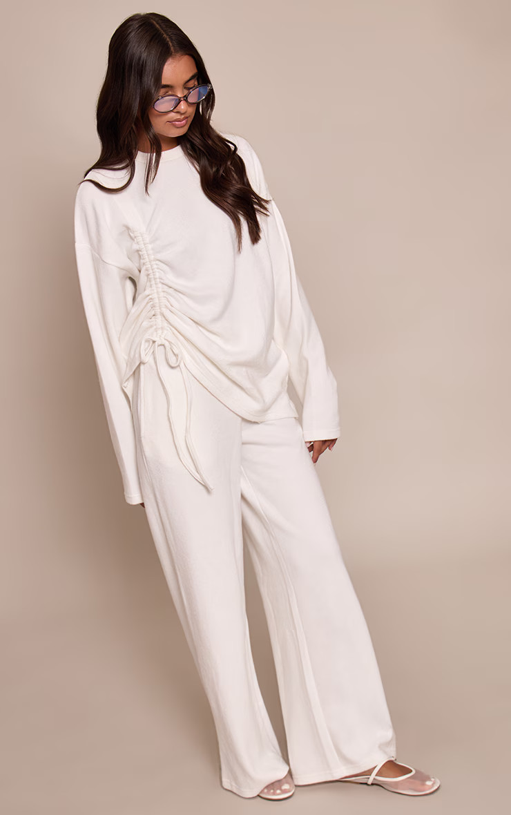 Cream Super Soft Ruched Side Top | PrettyLittleThing UK