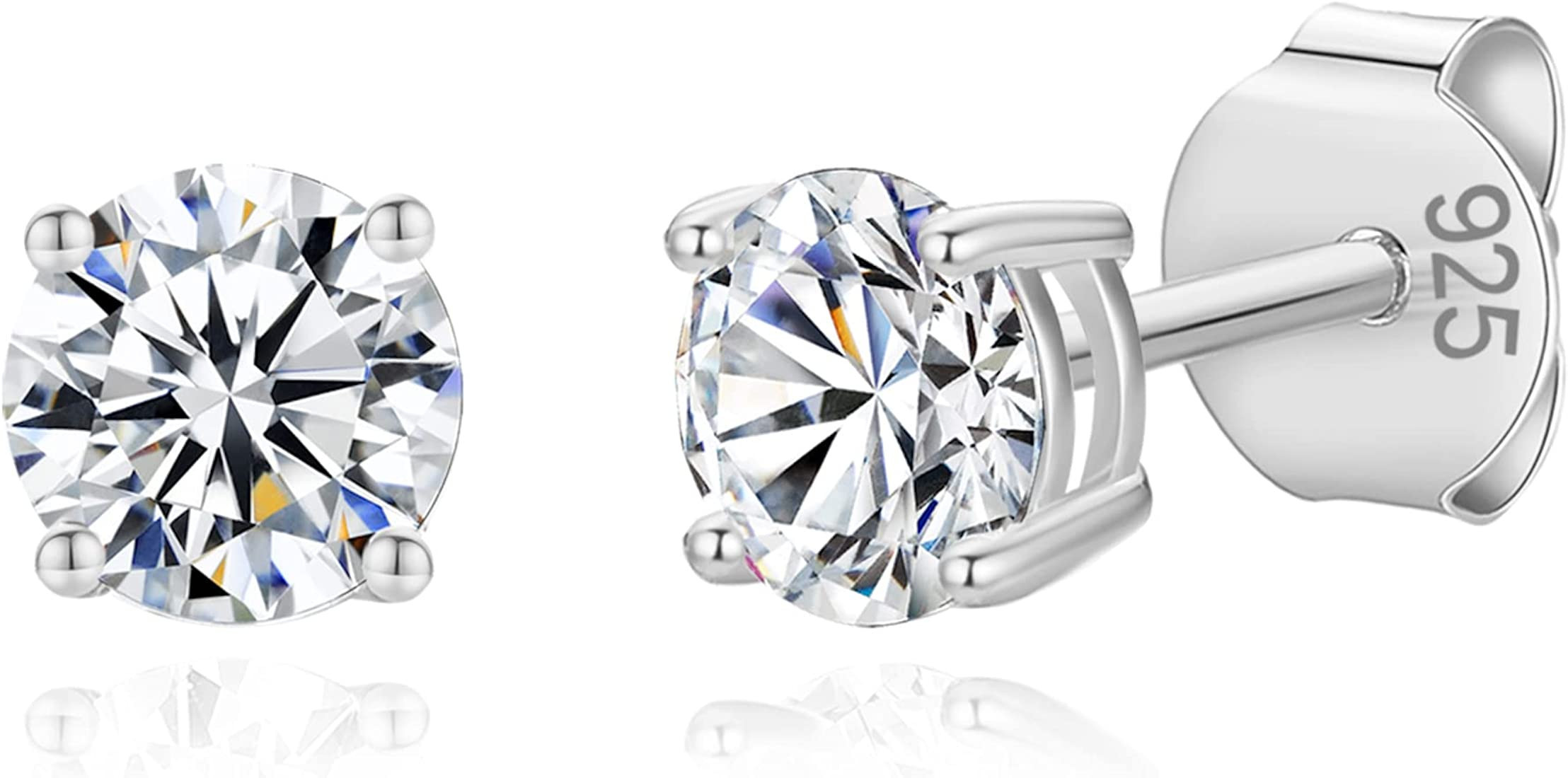 Lavishe 925 Sterling Silver 4 Prong Pure Brilliance Cubic Zirconia Stud Earrings Hypoallergenic | Amazon (US)