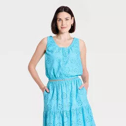 Women's Button-Front Tank Top - A New Day\u2122 Blue XS | Target