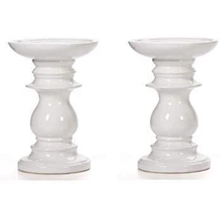 Hosley Set of 2, 6 inch High, White Ceramic Pillar Candle Holders | Walmart (US)