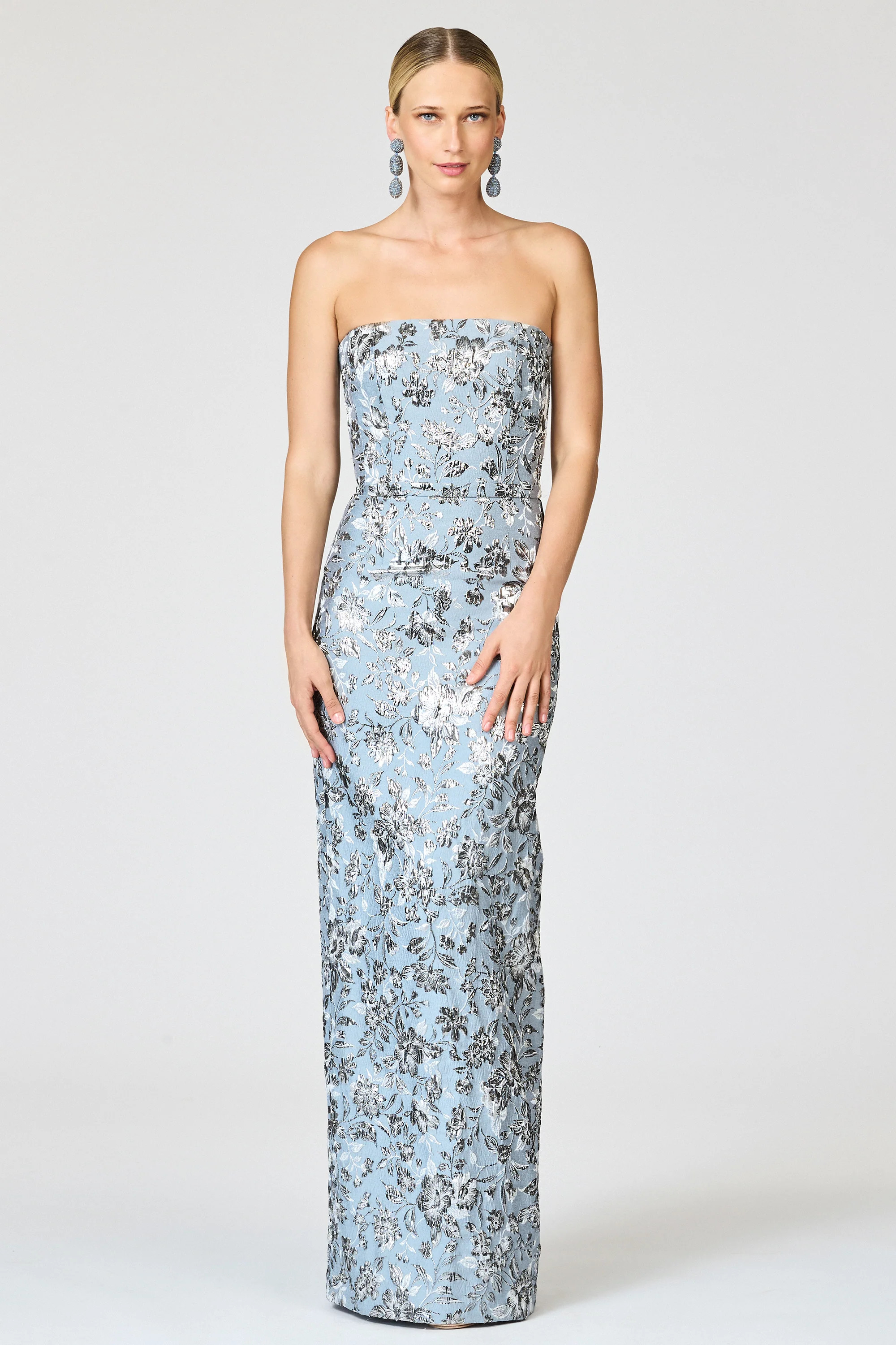 METALLIC CLOQUE SOPHIA GOWN - PEWTER GARDENS | Sachin and Babi