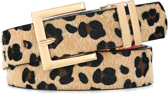 SANSTHS Women's Leather Belt for Jeans Pants Dresses Fashion Ladies Belt Square Gold/Silver Buckl... | Amazon (US)