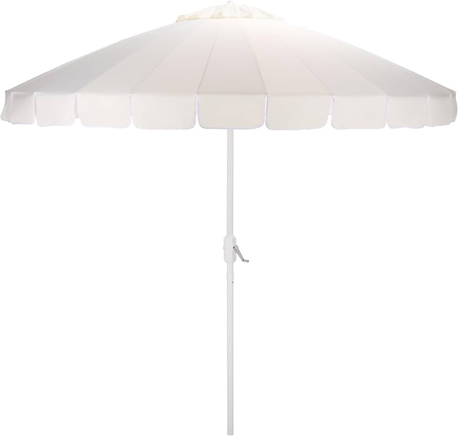 SAFAVIEH Outdoor Patio Furniture Collection – Panza 9 Ft Crank Patio Umbrella, Ivory & White Po... | Amazon (US)