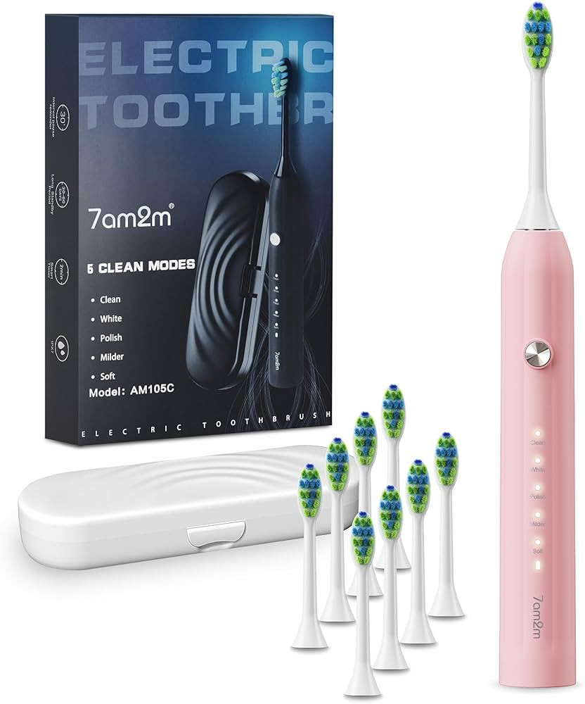 7AM2M Sonic Electric Toothbrush for Adults and Kids, with 8 Brush Heads and Travel Case,5 Modes w... | Amazon (US)