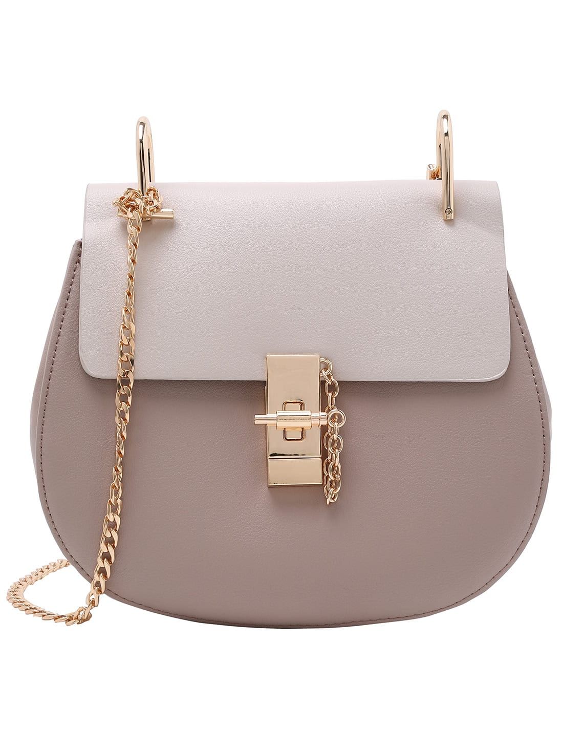 Contrast Faux Leather Chain Saddle Bag - Grey | SHEIN