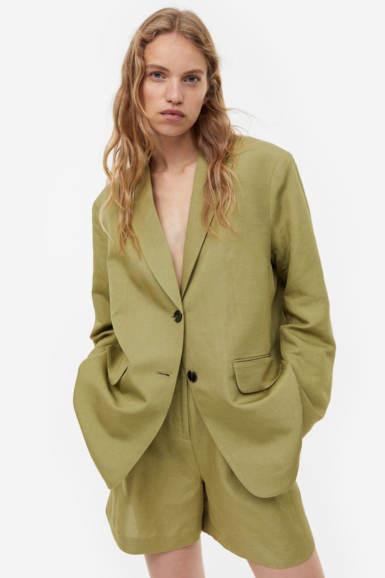 Oversized Linen-blend Jacket | Green Blazer | Green Jacket Jackets | Blazer Outfit | Work Outfit  | H&M (US + CA)