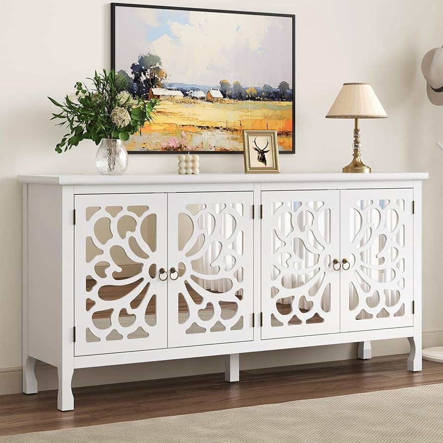RoyalCraft 63'' Buffet Cabinet with Mirror Butterfly Carved Door, Sideboard Cabinet with Adjustab... | Amazon (US)