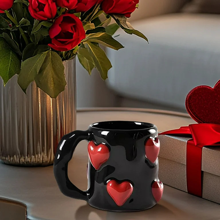 3D Heart Coffee Mug Lo Ve Ceramic Cup 17 Oz Valentine's Day Couple Mug Cute Handmade Re Lief Mugs... | Walmart (US)
