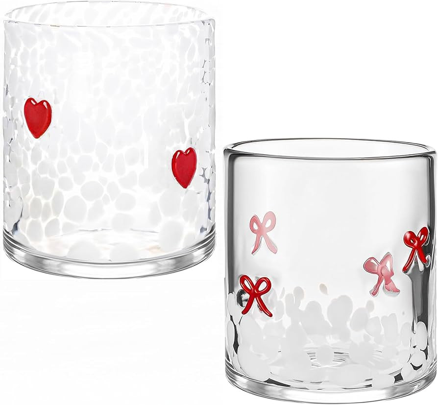 2 Pack Bow Icon Juice Glass - 16oz Coquette Bow Glass Cup Coquette Heart Coffee Mug Gifts for Wom... | Amazon (US)