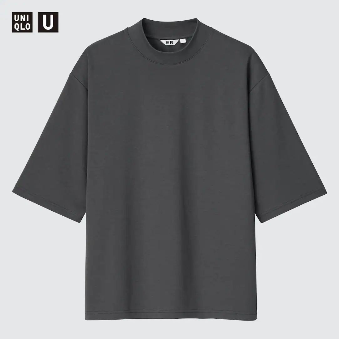 AIRism Cotton Oversized Mock Neck Half Sleeved T-Shirt | UNIQLO (UK)