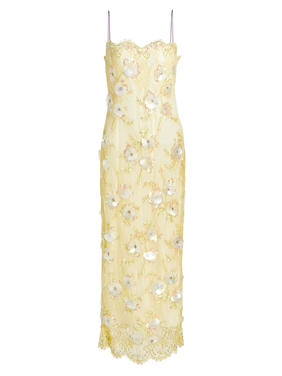 Women's Emalia Sequined Lace Midi-Dress - Pale Lemon Yellow - Size 6 | Saks Fifth Avenue